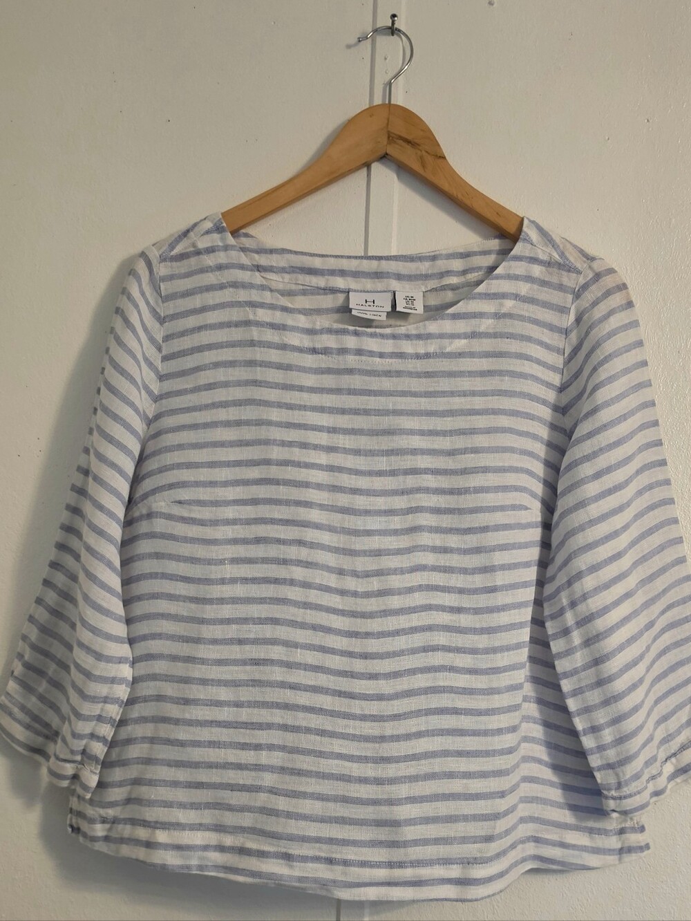 Halston Heritage Light Blue & White Striped Tunic Top 100% Linen